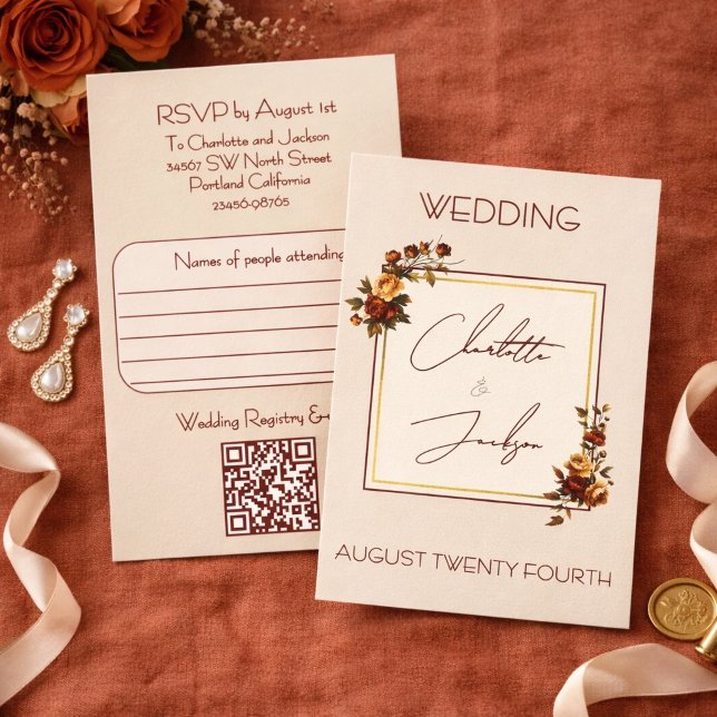 Elegant Romantic Rusty Rose Autumn Wedding RSVP Card (Creator Uploaded)