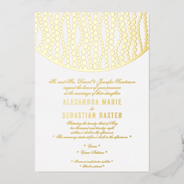 Elegant Romantic Script Golden Pearls Wedding Gold (Front)