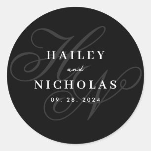 Elegant Romantic Script Monogram Wedding Sticker