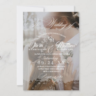 Elegant Romantic Script White Wedding Invitation