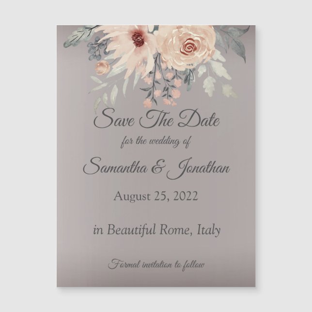 Elegant Romantic Silver Pink Floral Save the Date  (Front)