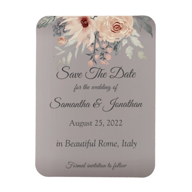 Elegant Romantic Silver Pink Floral Save The Date Magnet (Vertical)
