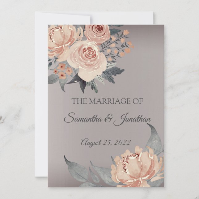 Elegant Romantic Silver Pink Floral Wedding Invita Invitation (Front)