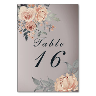 Elegant Romantic Silver Pink Watercolor Floral Table Number