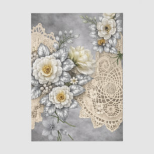 Elegant Romantic Silver & White Wedding Florals Tissue Paper