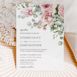 Elegant Romantic Soft Blush Pink Floral Wedding Invitation