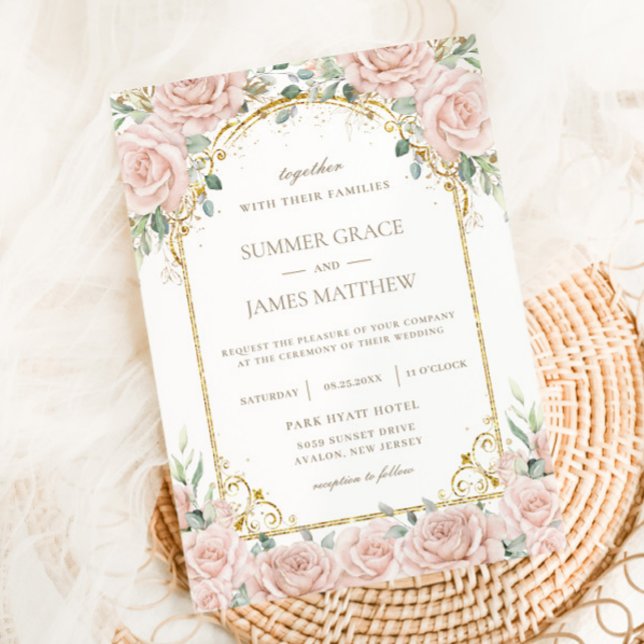 Elegant Romantic Soft Blush Roses Floral Wedding Invitation (Creator Uploaded)
