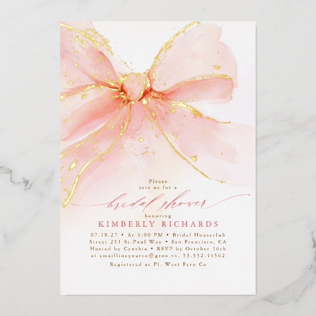Elegant Romantic Soft Pink Bow Bridal Shower (Front)