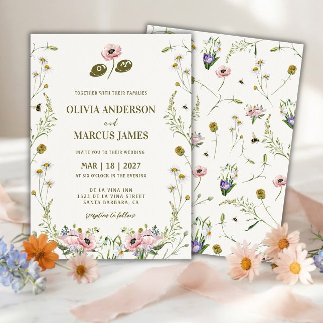 Elegant Romantic Spring Wildflower Wedding Invitation (Creator Uploaded)