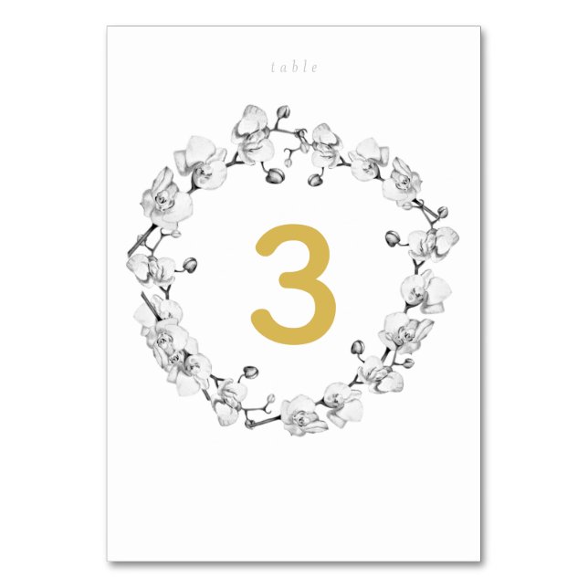 Elegant Romantic Stylish Chic Gold Wreath Wedding Table Number (Front)