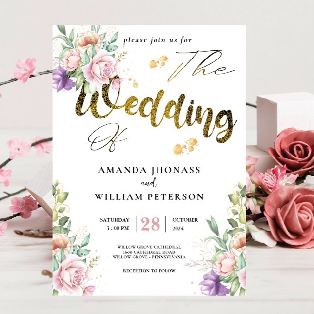 Elegant Romantic Succulents Gold Greenery Wedding Invitation (Creator Uploaded)