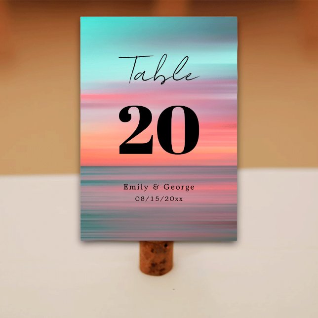 Elegant Romantic Sunset  Blue Sky Beach Wedding Table Number (Creator Uploaded)