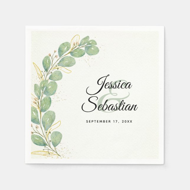 Elegant Romantic Watercolor Eucalyptus Wedding Napkin (Front)