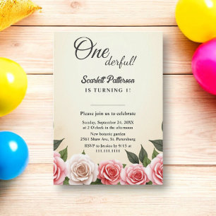 Elegant Romantic Watercolor Floral 1st Birthday Invitation