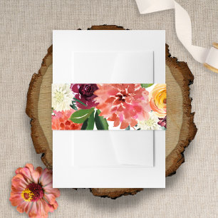 Elegant Romantic Watercolor Floral Dahlia Wedding Invitation Belly Band