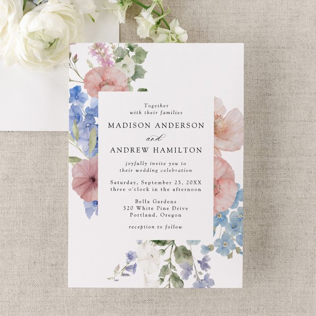 Elegant Romantic Watercolor Floral Frame Wedding Invitation (Creator Uploaded)