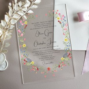 Elegant Romantic Watercolor Floral Wedding Acrylic Invitations