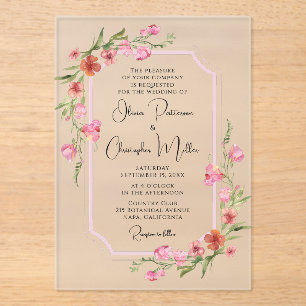 Elegant Romantic Watercolor Floral Wedding Acrylic Invitations