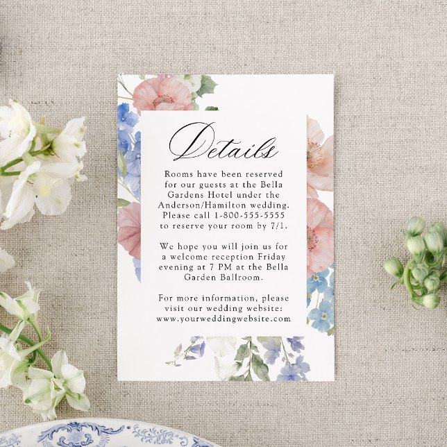 Elegant Romantic Watercolor Floral Wedding Details Enclosure Card (Creator Uploaded)