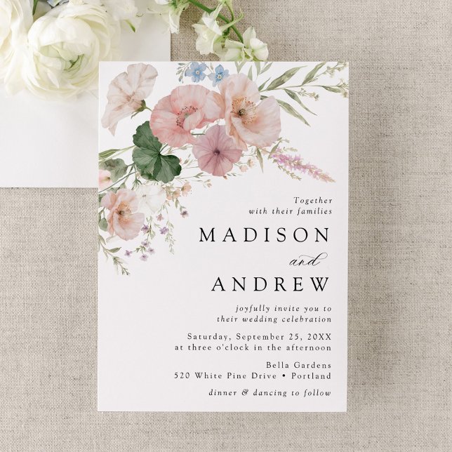 Elegant Romantic Watercolor Floral Wedding Invitation (Creator Uploaded)