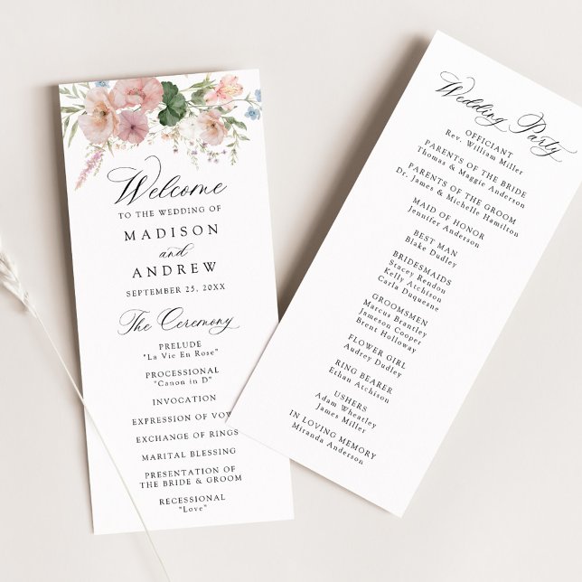 Elegant Romantic Watercolor Floral Wedding Programme (Creator Uploaded)