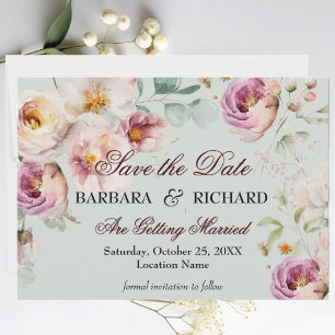Elegant Romantic Watercolor Floral Wedding Save The Date