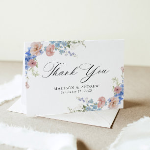 Elegant Romantic Watercolor Floral Wedding Thank You Card