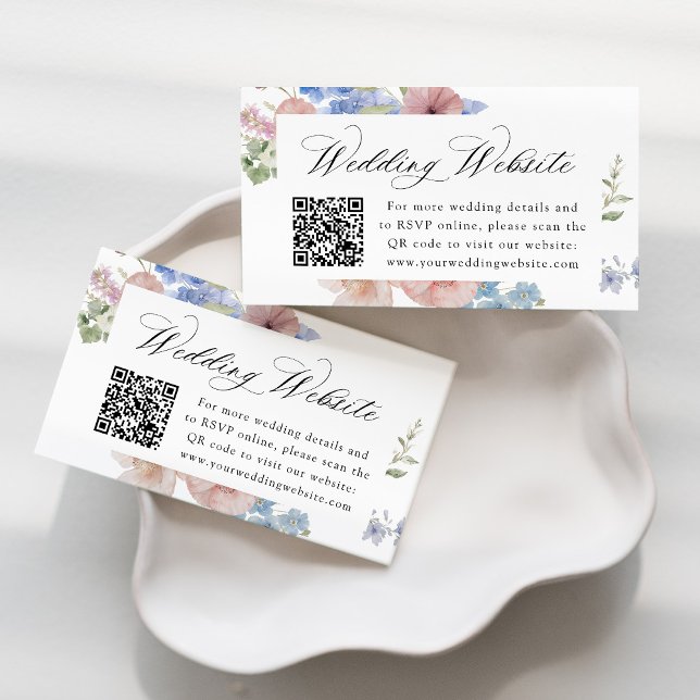 Elegant Romantic Watercolor Floral Wedding Website Enclosure Card (Creator Uploaded)