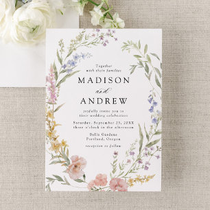 Elegant Romantic Watercolor Floral Wreath Wedding Invitation