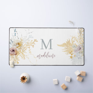 Elegant Romantic Watercolor Flowers Monogram Desk Mat