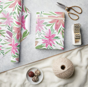 Elegant Romantic Watercolor Flowers Shade Of Pink Wrapping Paper