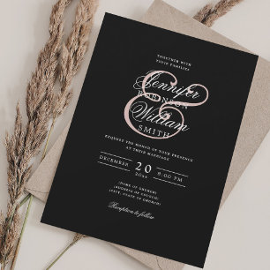 Elegant Romantic Wedding Classic Black Blush Invitation