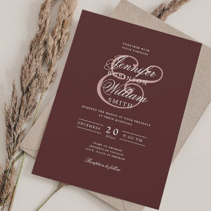 Elegant Romantic Wedding Classic Blush + Burgundy  Invitation