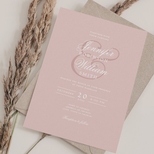 Elegant Romantic Wedding Classic Dusty Blush Pink  Invitation (Elegant Romantic Wedding Classic Dusty Blush Pink Invitation)