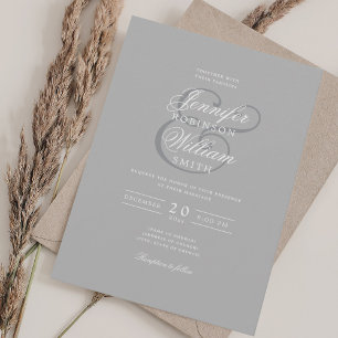 Elegant Romantic Wedding Classic Dusty Grey Grey  Invitation