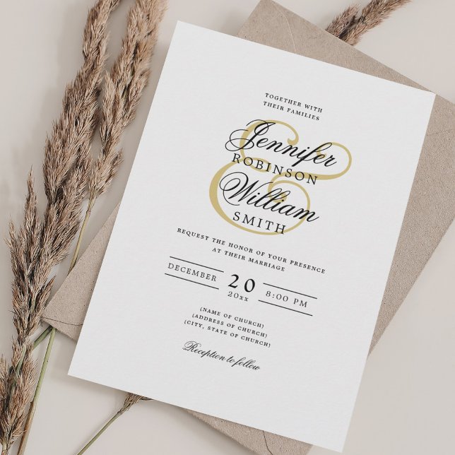 Elegant Romantic Wedding Classic Script Gold  Invitation (Elegant Romanic Wedding Classic Script Gold Invitation)