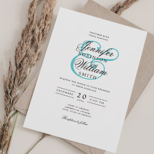 Elegant Romantic Wedding Classic Script Turquoise  Invitation