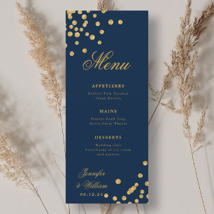 Elegant Romantic Wedding Confetti Gold Navy Blue  Menu
