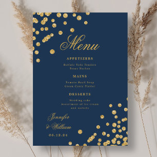 Elegant Romantic Wedding Confetti Gold Navy Blue  Menu