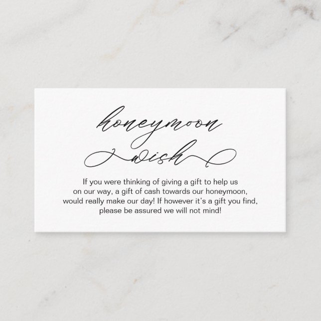 Elegant Romantic, Wedding Honeymoon Fund or Wishes Enclosure Card (Front)