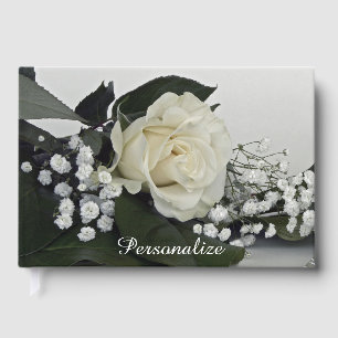 Elegant & Romantic White Rose Personalise Guest Book