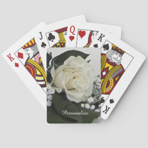 Elegant & Romantic White Rose Personalise Playing Cards