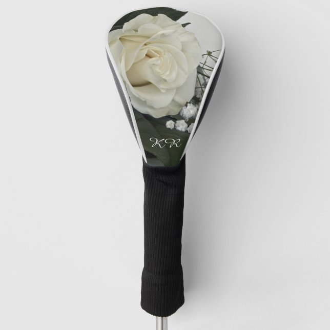 Elegant & Romantic White Rose Personalised Golf Head Cover (Front)
