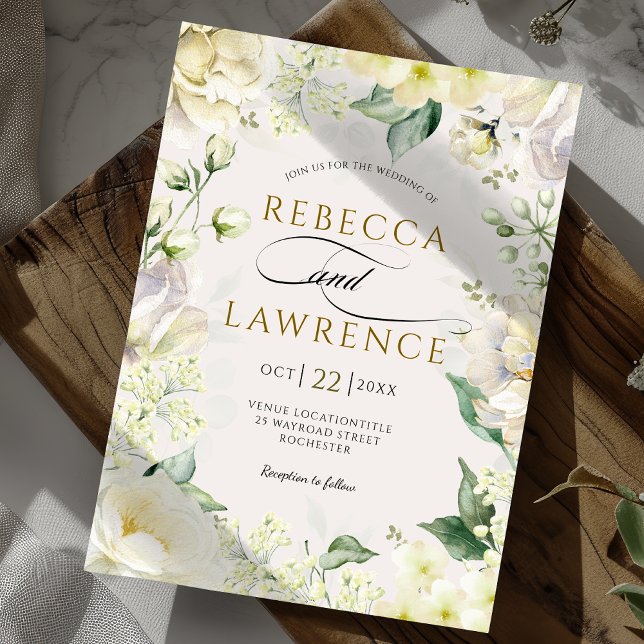 Elegant romantic white sage florals wedding  invitation (Creator Uploaded)