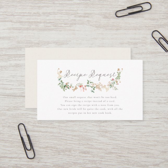 Elegant Romantic Wildflower Recipe Request Card (Front/Back In Situ)