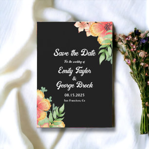 Elegant Romantic Wildflowers Black Floral Wedding Save The Date