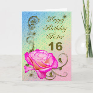 Elegant rose 16th birthday card for Sister