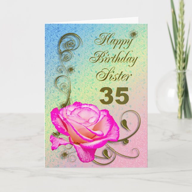 Elegant rose 35th birthday card for Sister (Front)