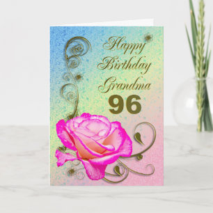 Elegant rose 96th birthday card for Grandma