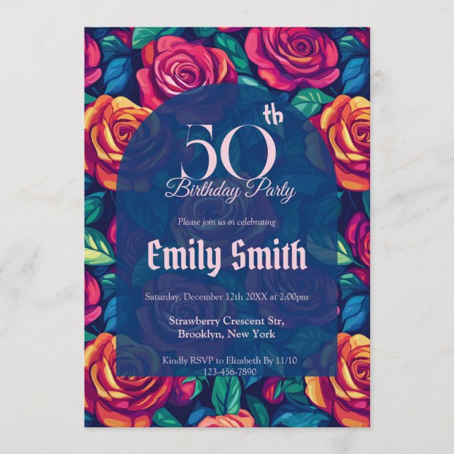 Elegant Rose Aesthetic Her Birthday Invitation (Front)